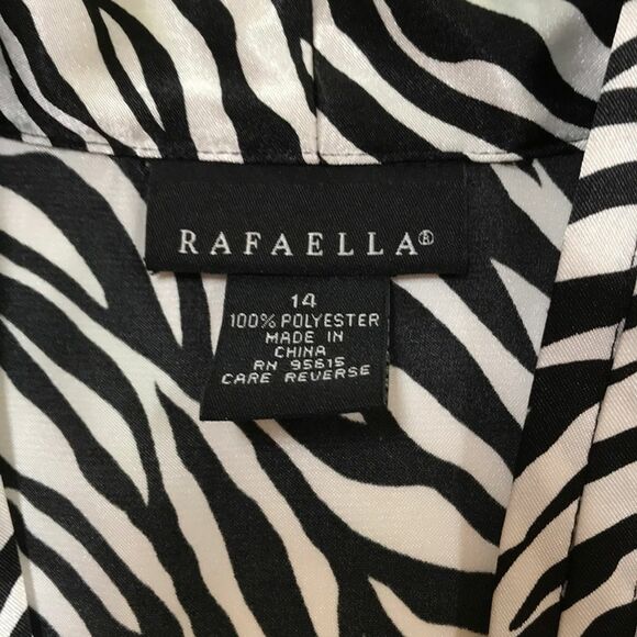 Rafaella size 14 silky black & white v-neck long sleeve blouse plus size top - Picture 2 of 6